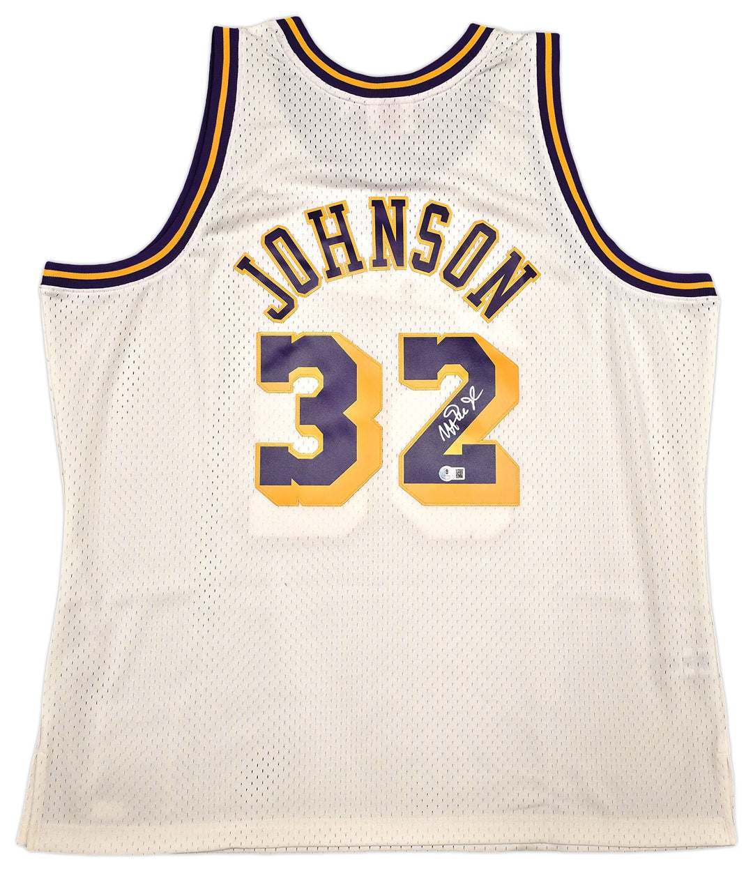 Lakers Magic Johnson Auto Cream Mitchell & Ness 1984 Swingman Jersey XXL Beckett