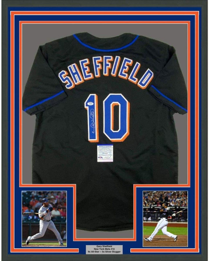 FRAMED Autographed/Signed GARY SHEFFIELD 33x42 New York Black Jersey PSA/DNA COA