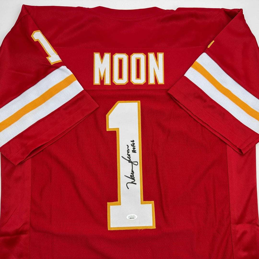 Autographed/Signed Warren Moon HOF 06 Kansas City Red Jersey JSA COA