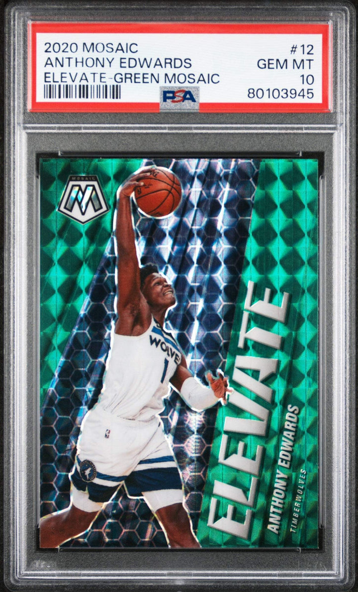 Graded 2020 Mosaic Anthony Edwards #12 Elevate GRN Mosaic Basketball Card PSA 10