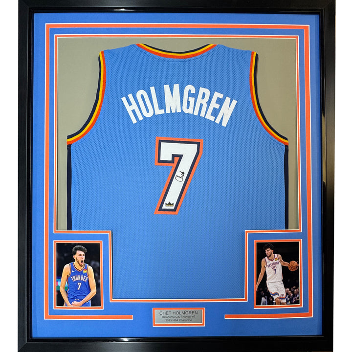 Framed Facsimile Autographed Chet Holmgren 33x42 Blue Reprint Laser Auto Jersey