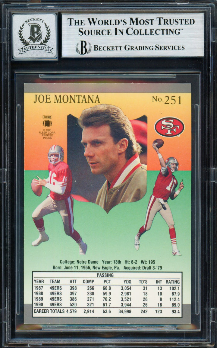 Joe Montana Signed 1991 Fleer Ultra Card 251 49ers Auto GM 10 Beckett