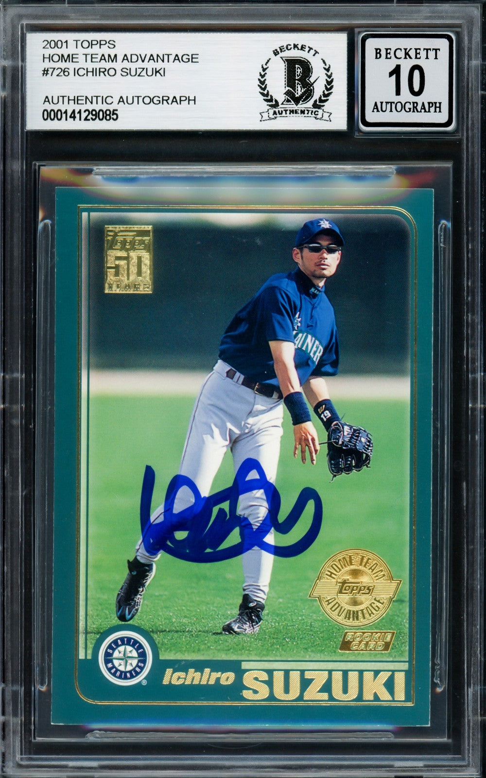 Ichiro Suzuki Auto 2001 Topps Home Team Advantage RC 726 Mariners Sig 10 Beckett