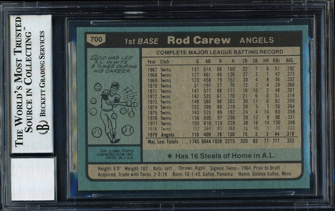 Rod Carew Auto 1980 Topps Card 700 California Angels Auto Top Auto 10 Beckett