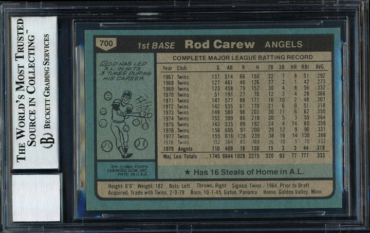 Rod Carew Auto 1980 Topps Card 700 California Angels Auto Top Auto 10 Beckett