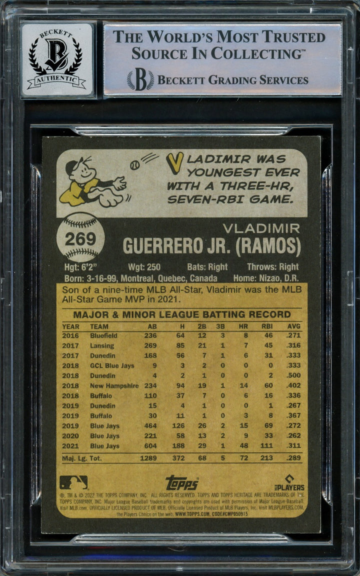 Vladimir Guerrero Jr. Signed 2022 Topps Heritage Card #269 Toronto Blue Jays