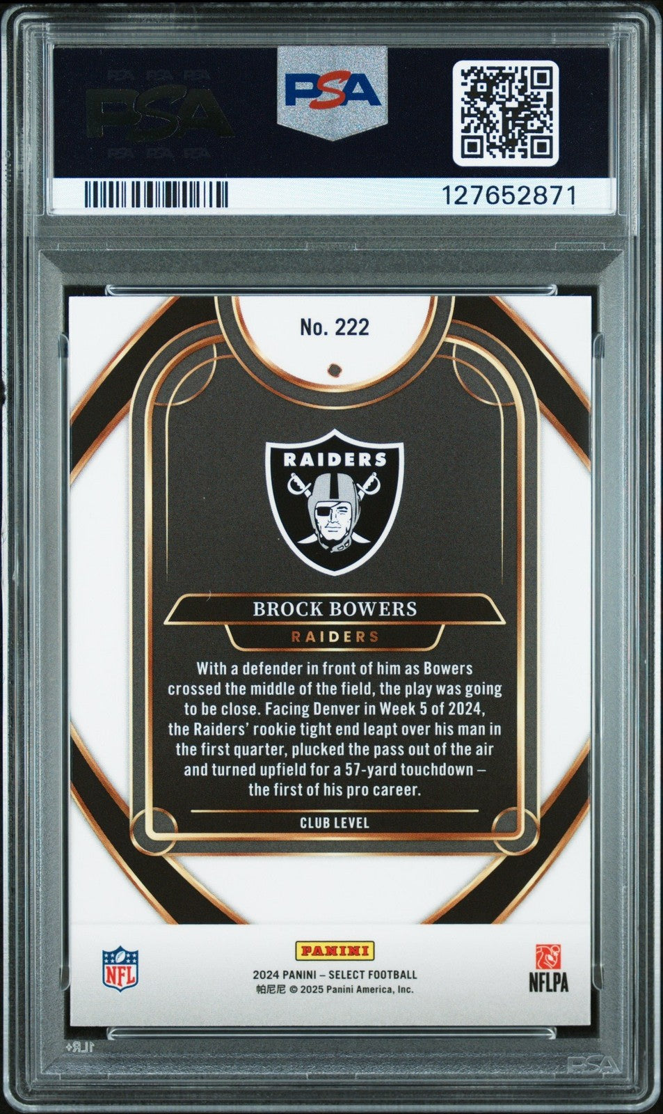Graded 2024 Panini Select Brock Bowers #222 Rookie RC Card PSA 10 Gem Mint