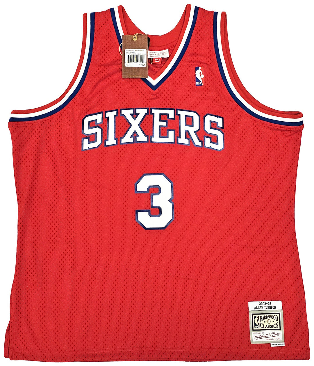 76ers Allen Iverson Auto Red Auth Mitchell Ness 02-03 HWC Swingman Jersey 2X BAS