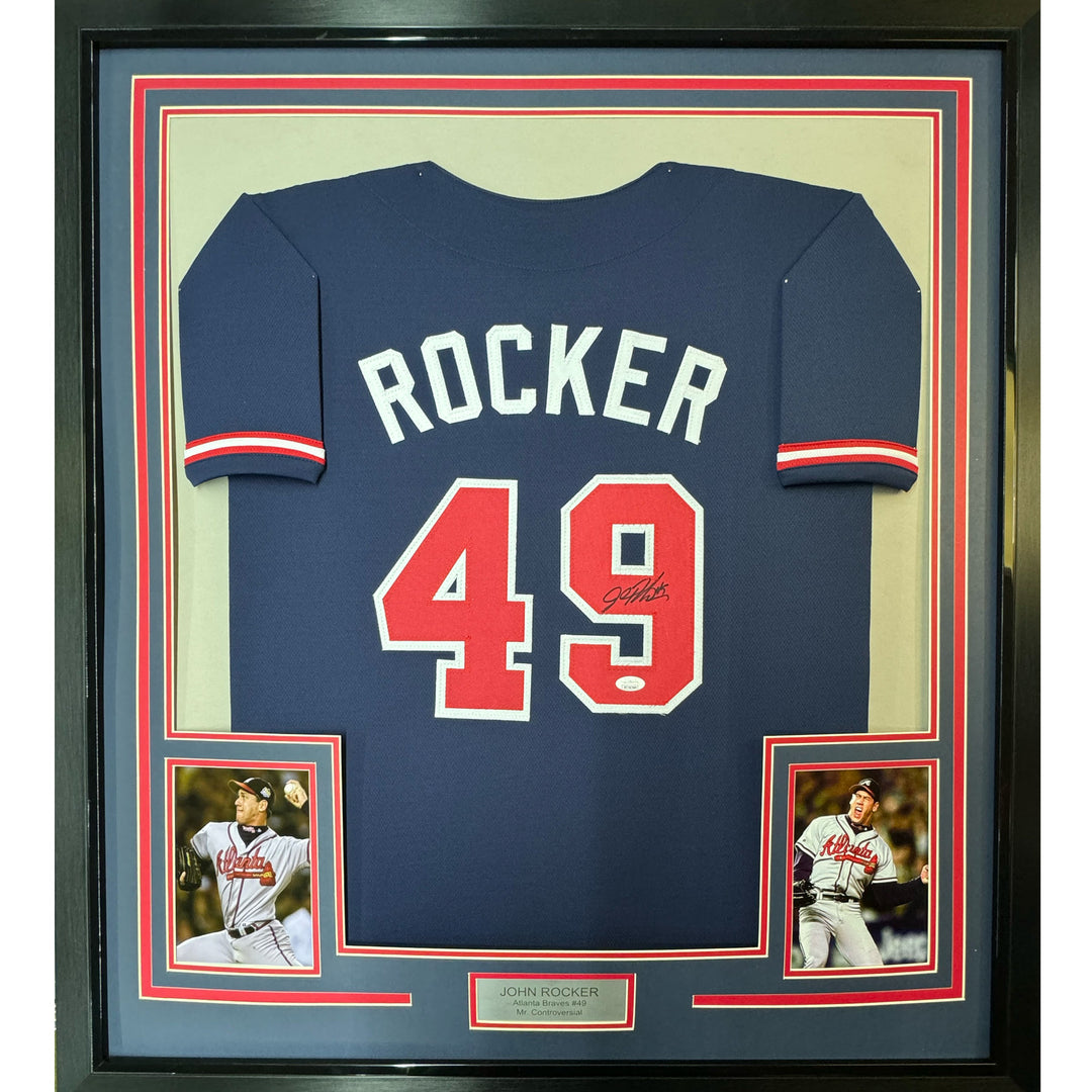 Framed Autographed/Signed John Rocker 35x39 Atlanta Blue Jersey PSA/DNA COA
