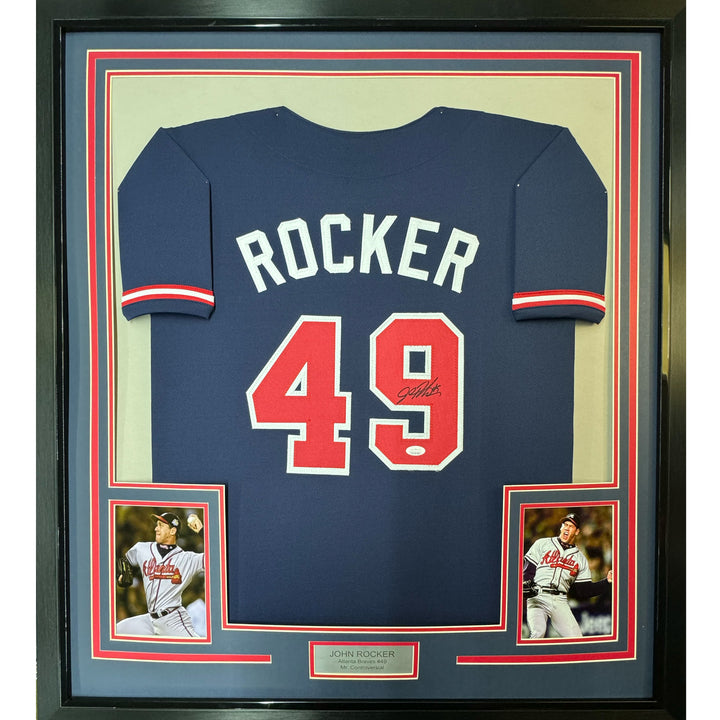 Framed Autographed/Signed John Rocker 35x39 Atlanta Blue Jersey PSA/DNA COA