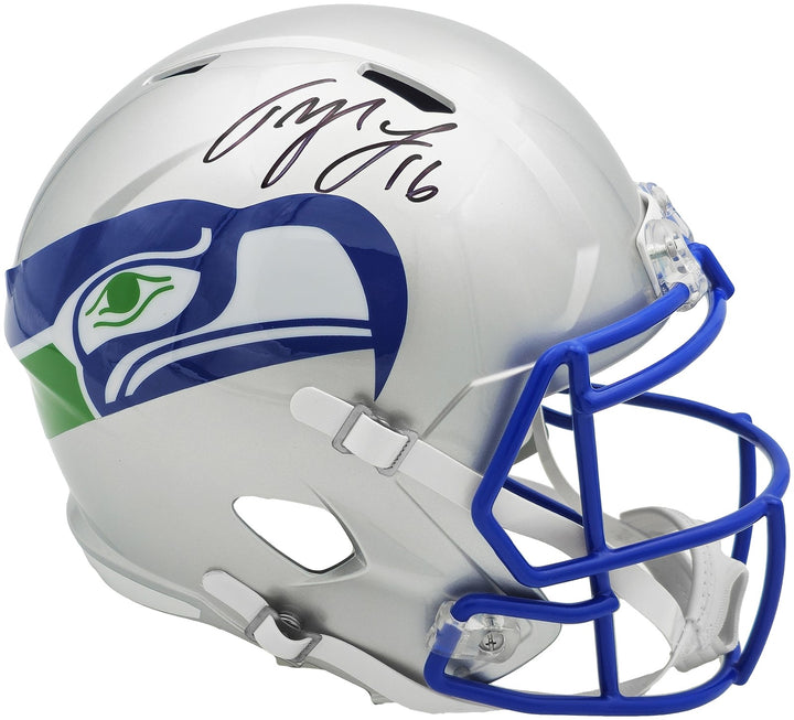 Tyler Lockett Auto Seahawks Silver 1983-01 Throwback Full Size Speed Rep Helmet