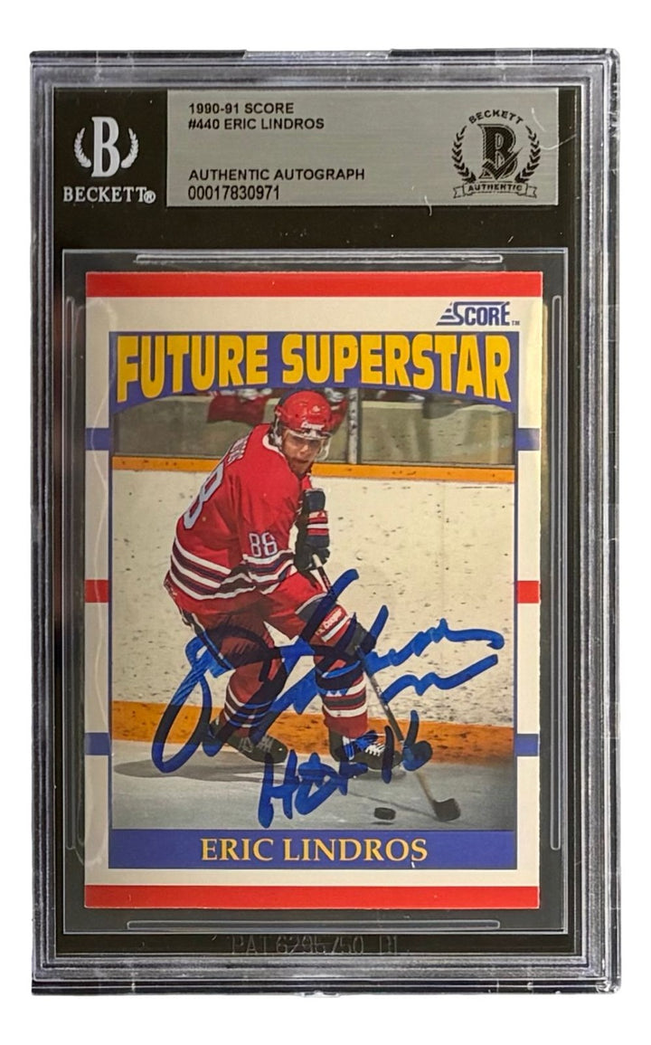 Eric Lindros Signed 1990/91 Score #440 Flyers Rookie Card HOF 16 BAS