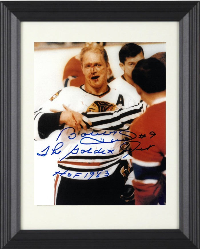 Bobby Hull signed Chicago Blackhawks Blood 8x10 Photo Framed Golden Jet/HOF 83