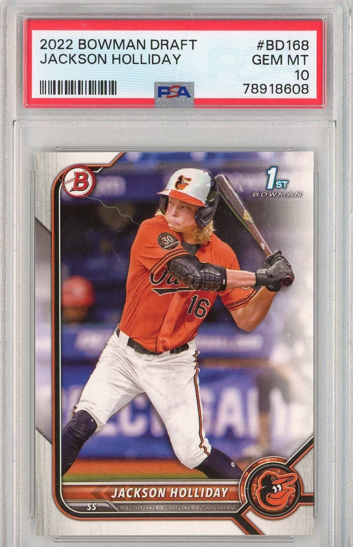 Graded 2022 Bowman Draft Jackson Holliday #BD168 Rookie RC Card PSA 10