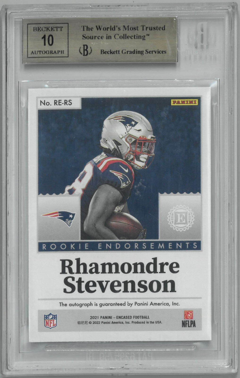 Rhamondre Stevenson 2021 Panini Encased Rookie End Sapphire Card- BGS Graded 9.5