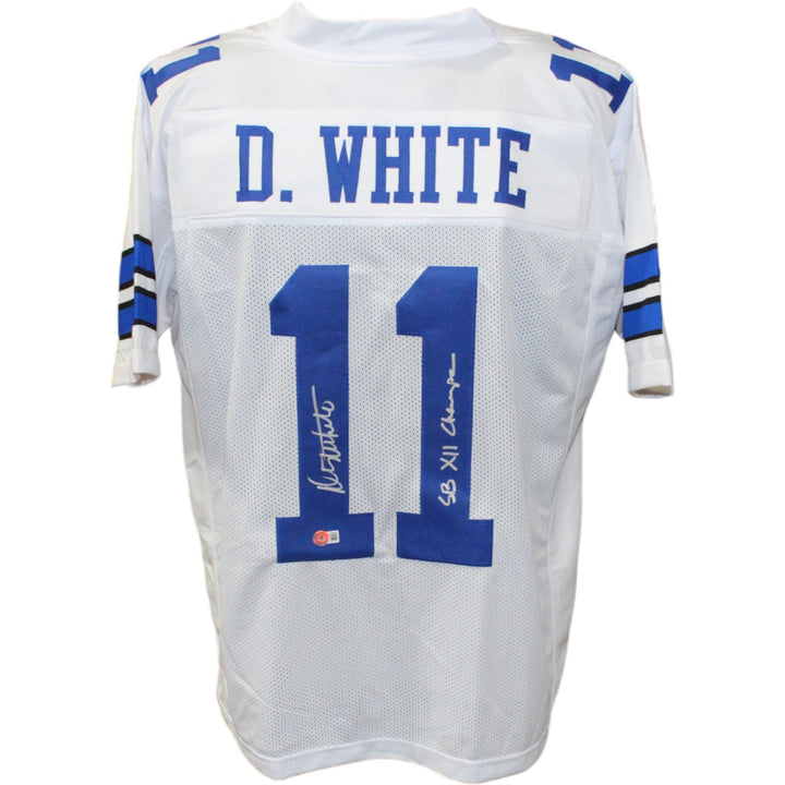 Danny White Autographed Pro Style White XL Jersey Insc. Beckett 44379