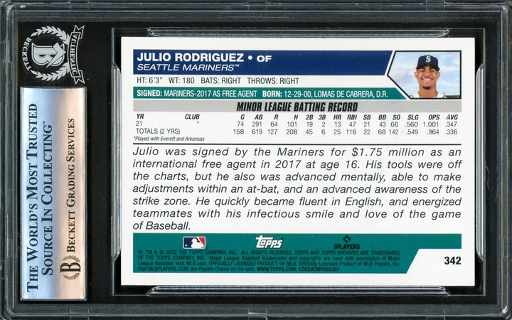 Julio Rodriguez Signed 2022 Topps Archives RC #342 Seattle Mariners Beckett