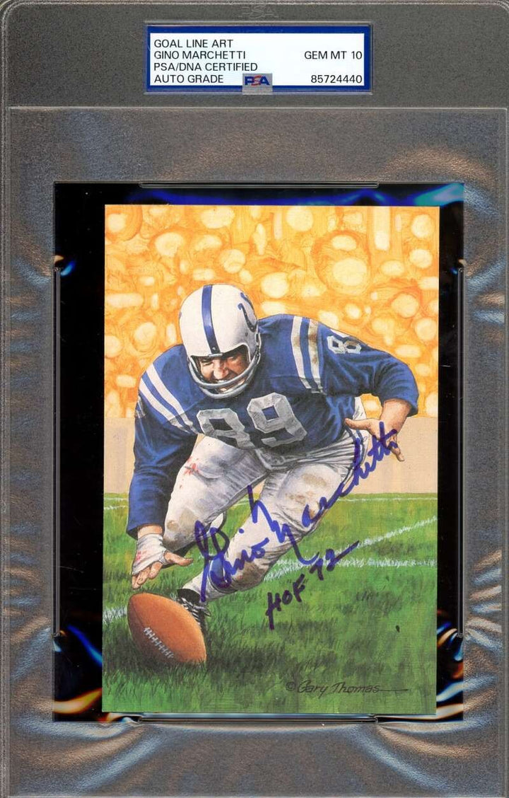 Gino Marchetti Gem Mint 10 PSA DNA Goal Line Art Card GLAC Signed HOF 72