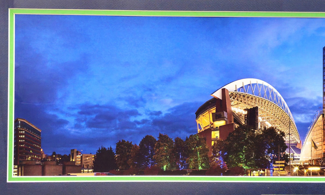Unsigned Framed 12x36 Panoramic Photo Seattle Seahawks Seattle Night Shot