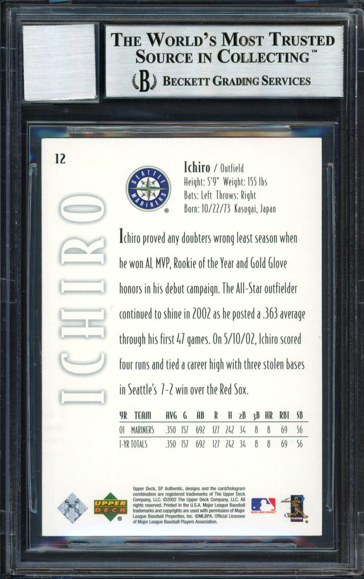Ichiro Suzuki Auto 2002 SP Authentic Card 12 Mariners Auto 10 Beckett #12491040