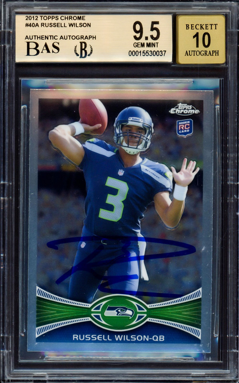 Russell Wilson Auto 2012 Topps Chrome RC 40A Seahawks BGS 9.5 Auto GM 10 Beckett