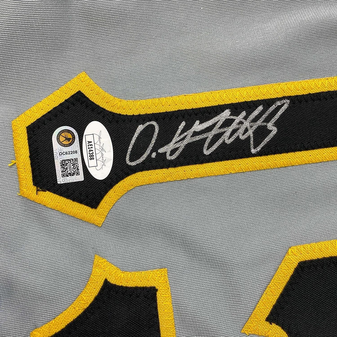 Framed Autographed/Signed Oneil Cruz 35x39 Pittsburgh Grey Jersey JSA COA