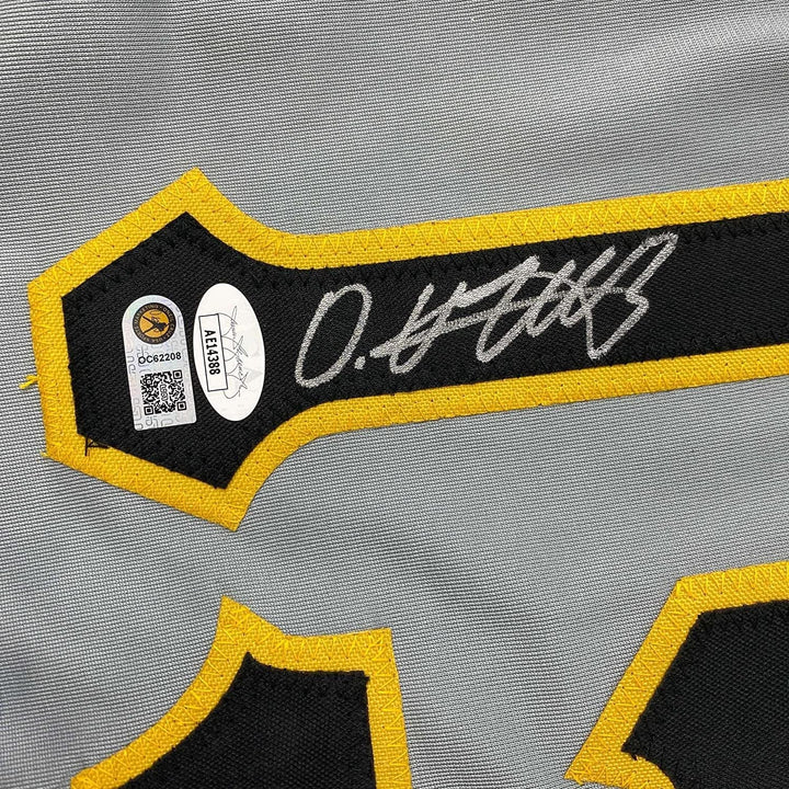 Framed Autographed/Signed Oneil Cruz 35x39 Pittsburgh Grey Jersey JSA COA