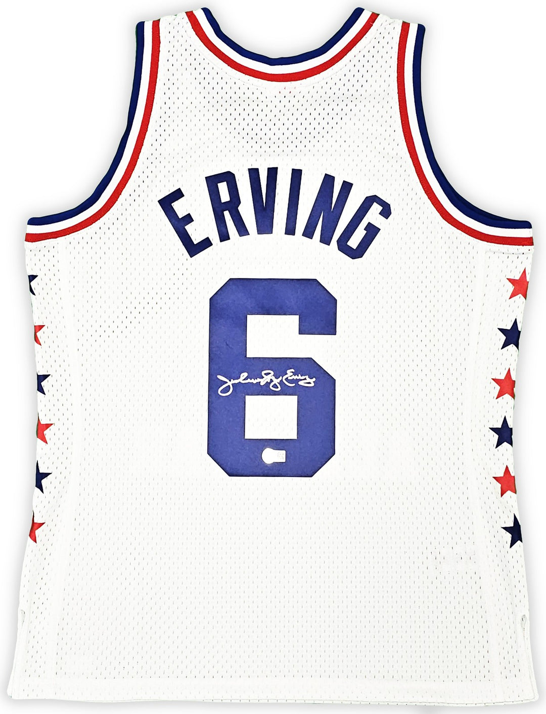 76ers Julius Dr J Erving Auto White Mitchell Ness 1985 Swingman AS Jersey L BAS