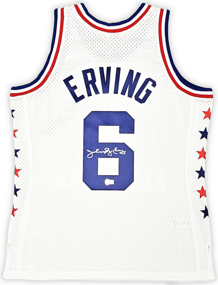 76ers Julius Dr J Erving Auto White Mitchell Ness 1985 Swingman AS Jersey L BAS