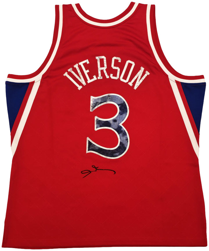 76ers Allen Iverson Auto Red Mitchell Ness 96-97 Swingman NBA 75 Jersey 2XL BAS