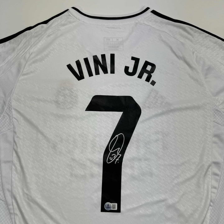 Autographed/Signed Vini Vinicius Jr. #7 Real Madrid White Jersey BAS COA
