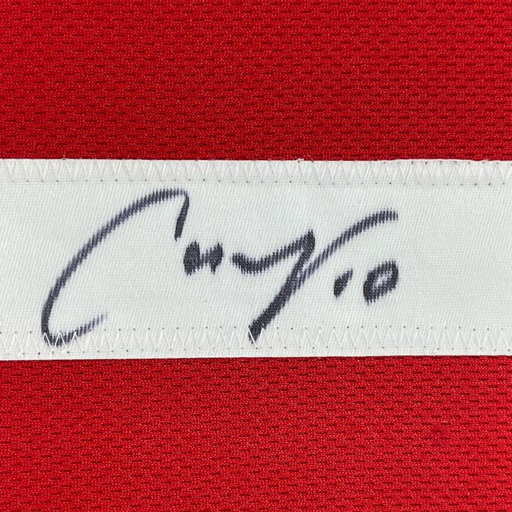 FRAMED Autographed/Signed CARLI LLOYD 33x42 Red Team USA Soccer Jersey JSA COA