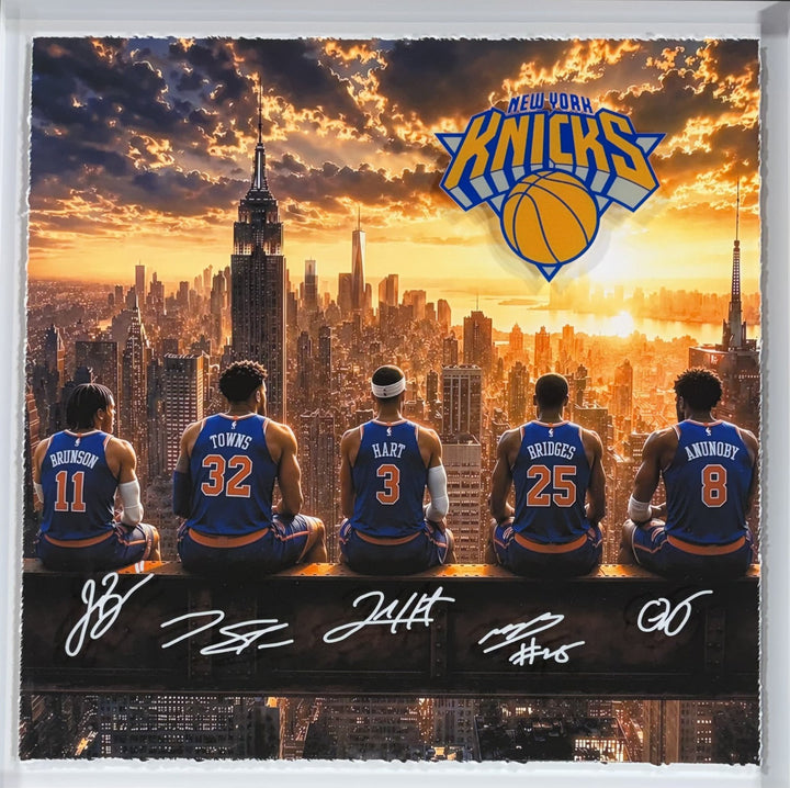 Knicks 2026 Team Starting 5 framed 3d Shadowbox Photo 26x26 Jalen Brunson Kat OG