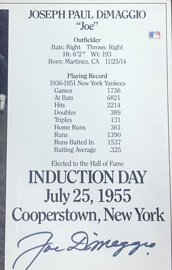 Joe DiMaggio Signed HOF Induction Framed 8x10 Photo  Yankees LE Auto GOLDIN COA