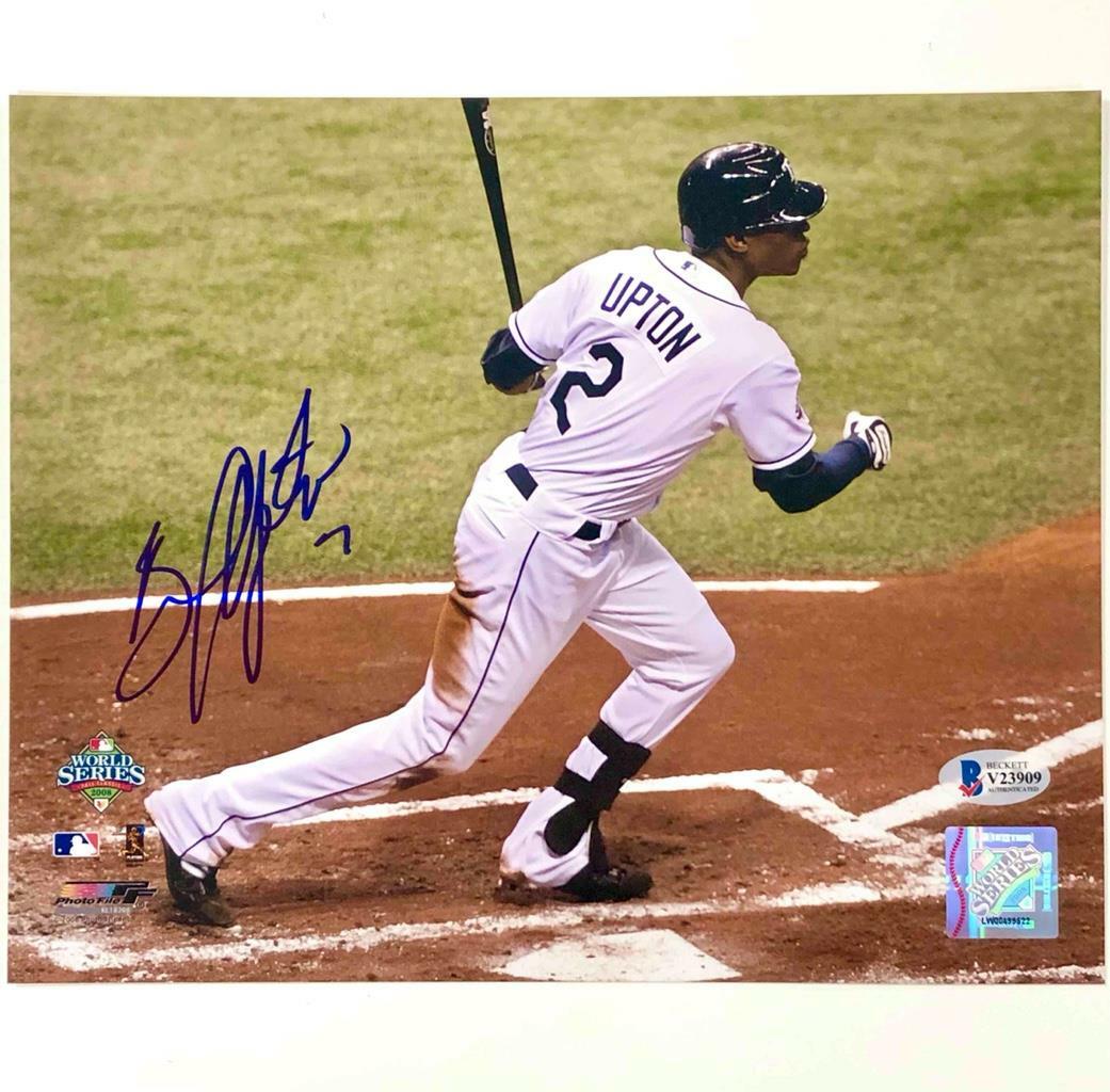 B.J. BJ Upton autograph Rays 2008 World Series signed 8x10 photo BAS COA Beckett