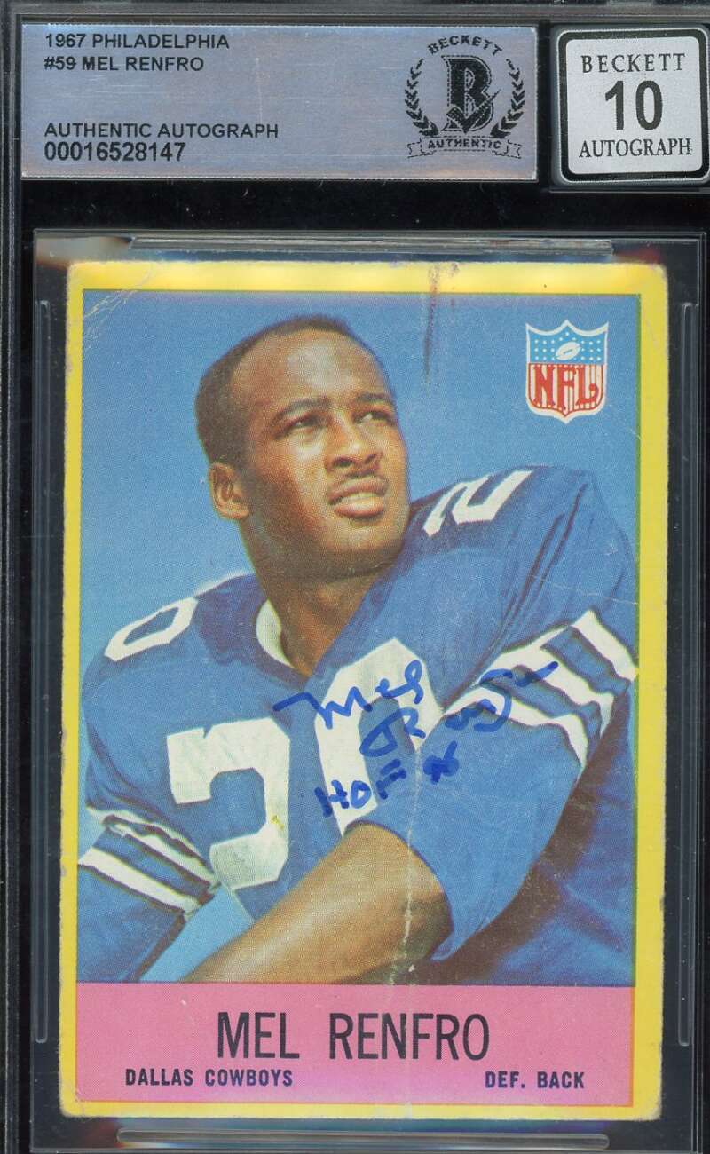 Mel Renfro Gem Mint 10 Beckett BAS Signed 1967 Philadelphia Autograph
