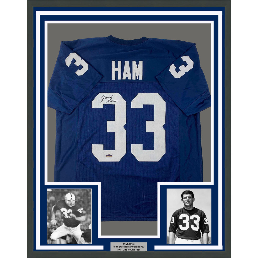 Framed Facsimile Autographed Jack Ham 33x42 Blue Reprint Laser Auto Jersey