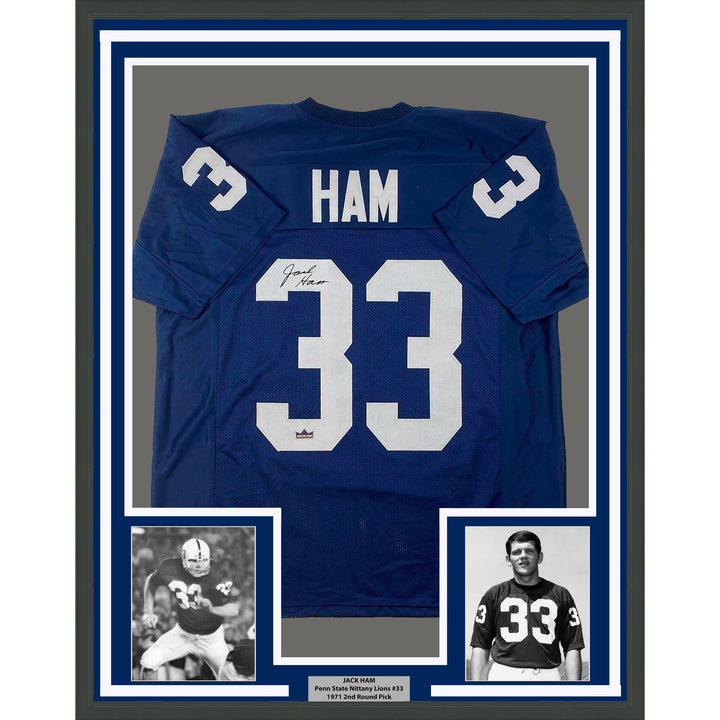 Framed Facsimile Autographed Jack Ham 33x42 Blue Reprint Laser Auto Jersey