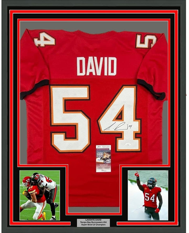 Framed Autographed/Signed Lavonte David 35x39 Tampa Bay Red Jersey JSA COA