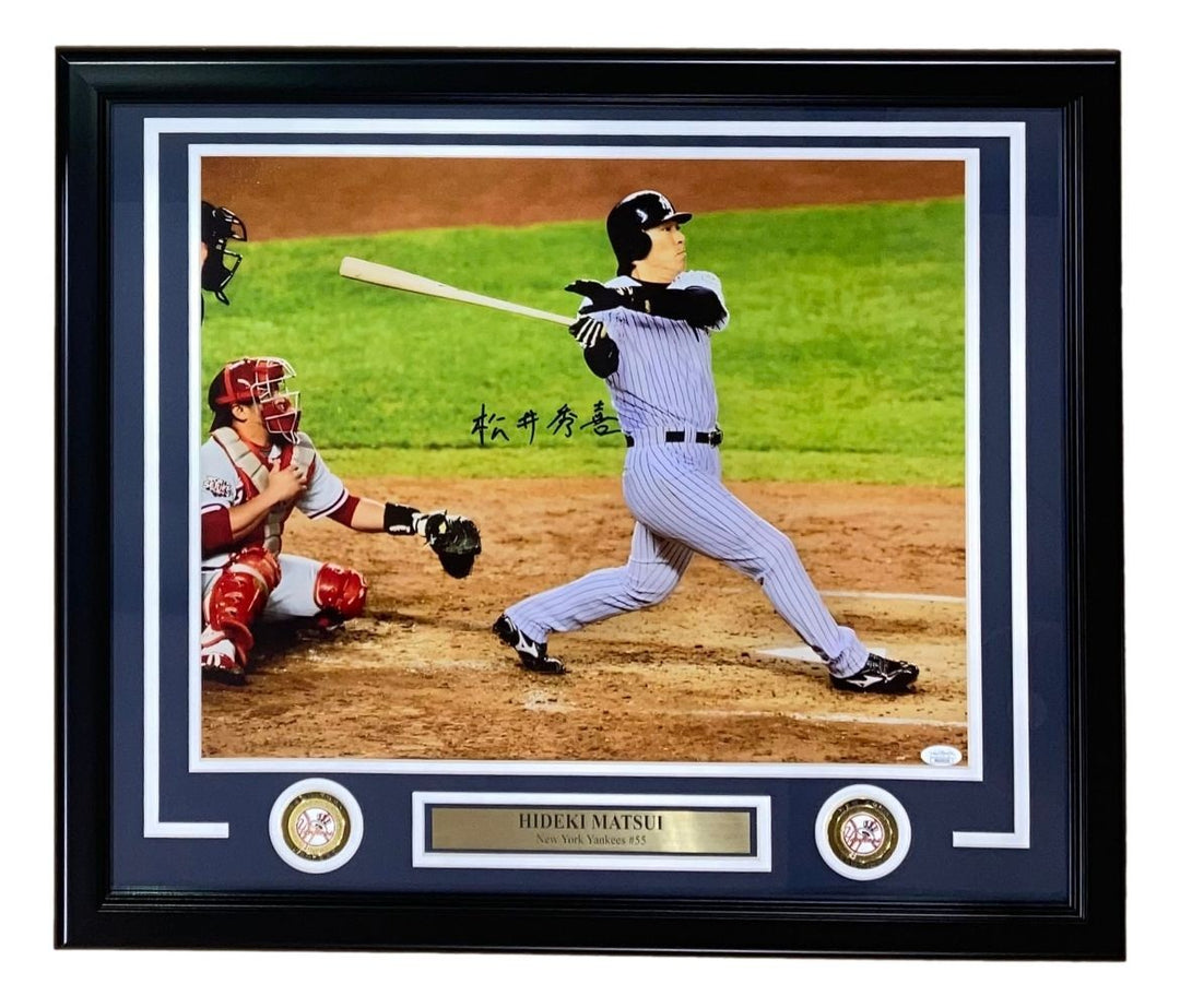 Hideki Matsui Signed In Kenji Framed 16x20 Yankees 2009 World Series Photo JSA
