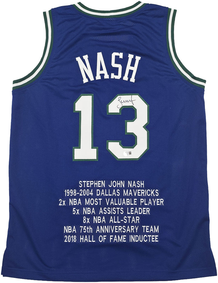 Dallas Mavericks Steve Nash Autographed Signed Blue Stat Jersey Beckett Witness