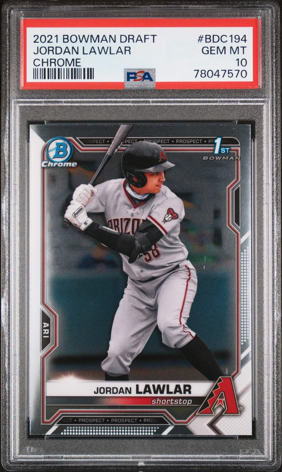 Graded 2021 Topps Bowman Draft Jordan Lawler #BDC194 Chrome Baseball Card PSA 10