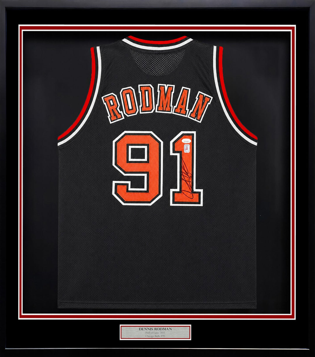 Chicago Bulls Dennis Rodman Signed Framed Black Jersey JSA