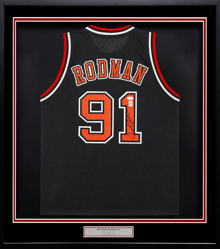 Chicago Bulls Dennis Rodman Signed Framed Black Jersey JSA