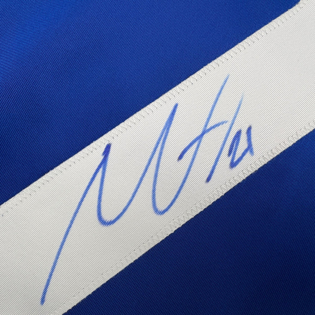 Autographed/Signed Nils Hoglander Vancouver Blue Hockey Jersey Beckett COA