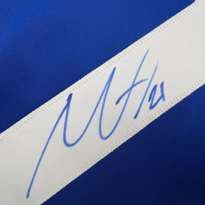 Autographed/Signed Nils Hoglander Vancouver Blue Hockey Jersey Beckett COA