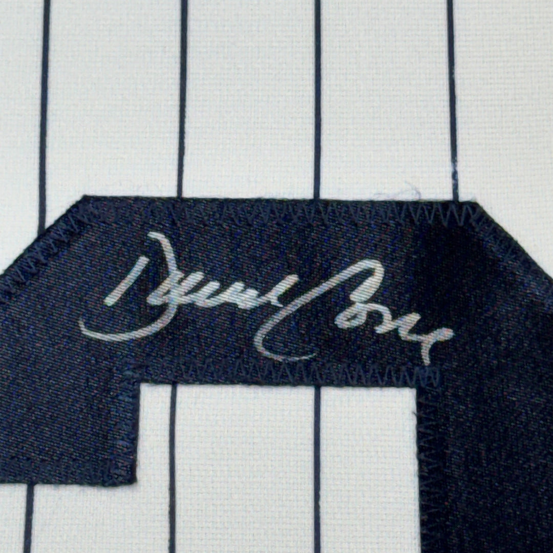 Framed Autographed/Signed David Cone 35x39 New York Pinstripe Jersey Beckett COA