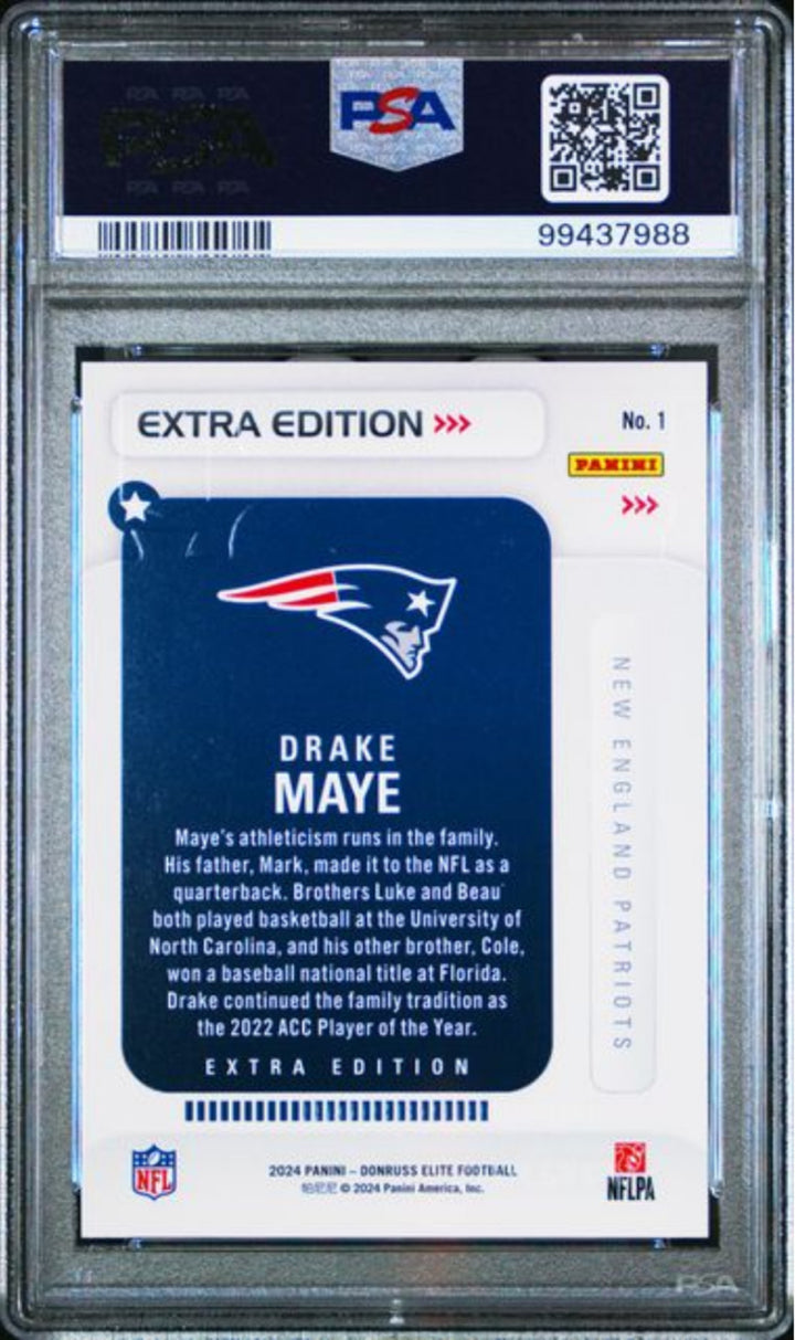 Graded 2024 Donruss Elite Drake Maye #1 Extra Edition RC Football Card PSA 10