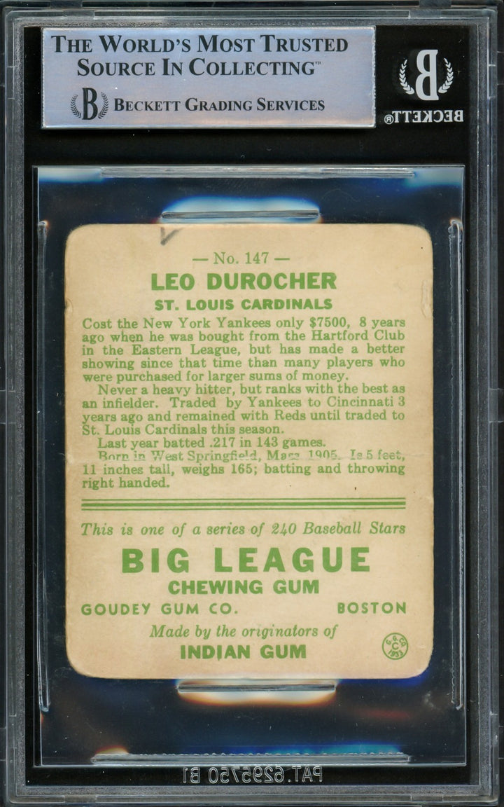 Leo Durocher Signed 1933 Goudey Rookie Card #147 St. Louis Cardinals Beckett