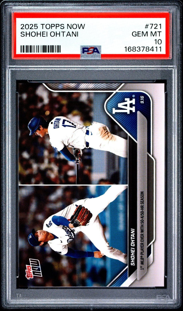 Graded 2025 Topps Now Shohei Ohtani #721 1st 50 K 50 HR Season Card PSA 10